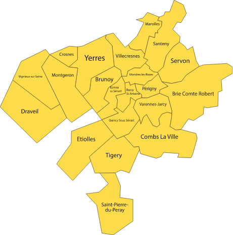 Carte des communes desservies par Confort Service : Brunoy, Yerres, Villecresnes, Crosnes, Montgeron, Draveil, Combs-la-Ville, Brie-Comte-Robert et alentours